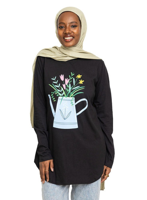 Black Printed Long - Sleeve Design 8 - Khotwh